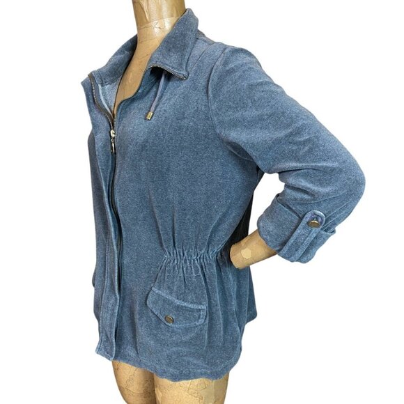 Charter Club Luxe Velour Track Jacket Gathered Waist Sz L Gray #343G - Picture 5 of 8